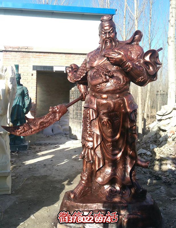 玻璃鋼仿銅景觀關公雕塑，大型戶外景區裝飾