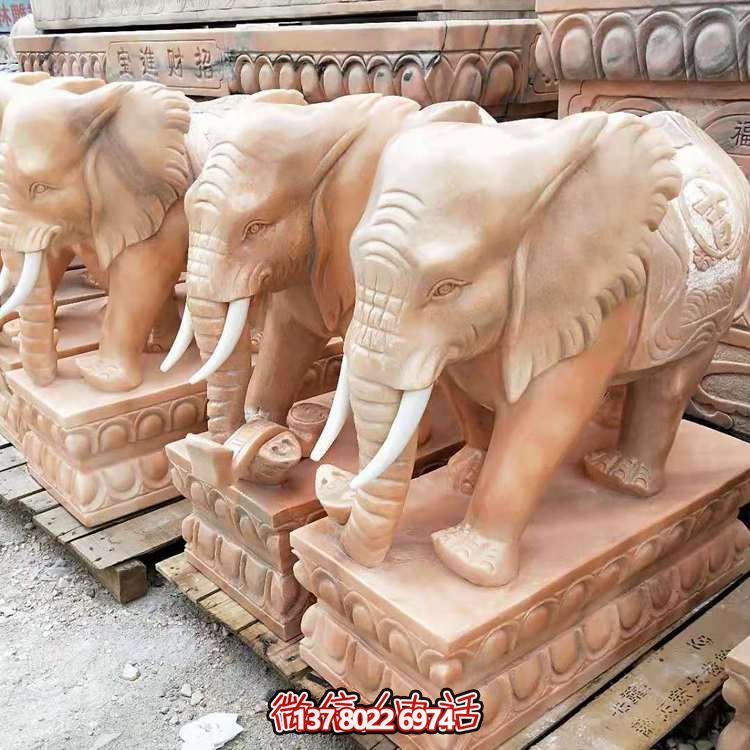 紅晚霞，石雕大象雕塑，點綴庭院空間