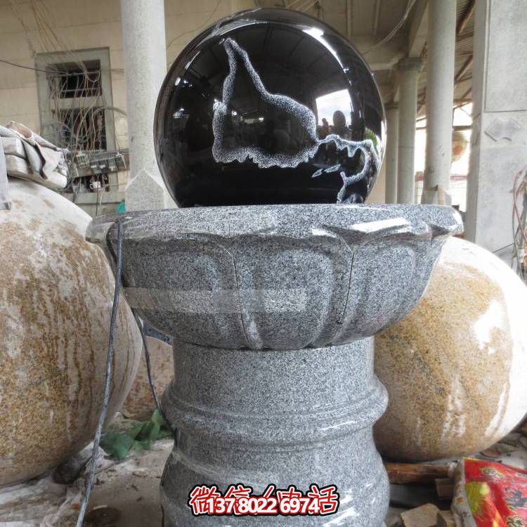 石雕噴泉、花崗巖風水球、蓮花底座裝飾