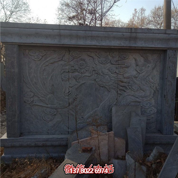 經典中式庭院，清新山水浮雕照壁