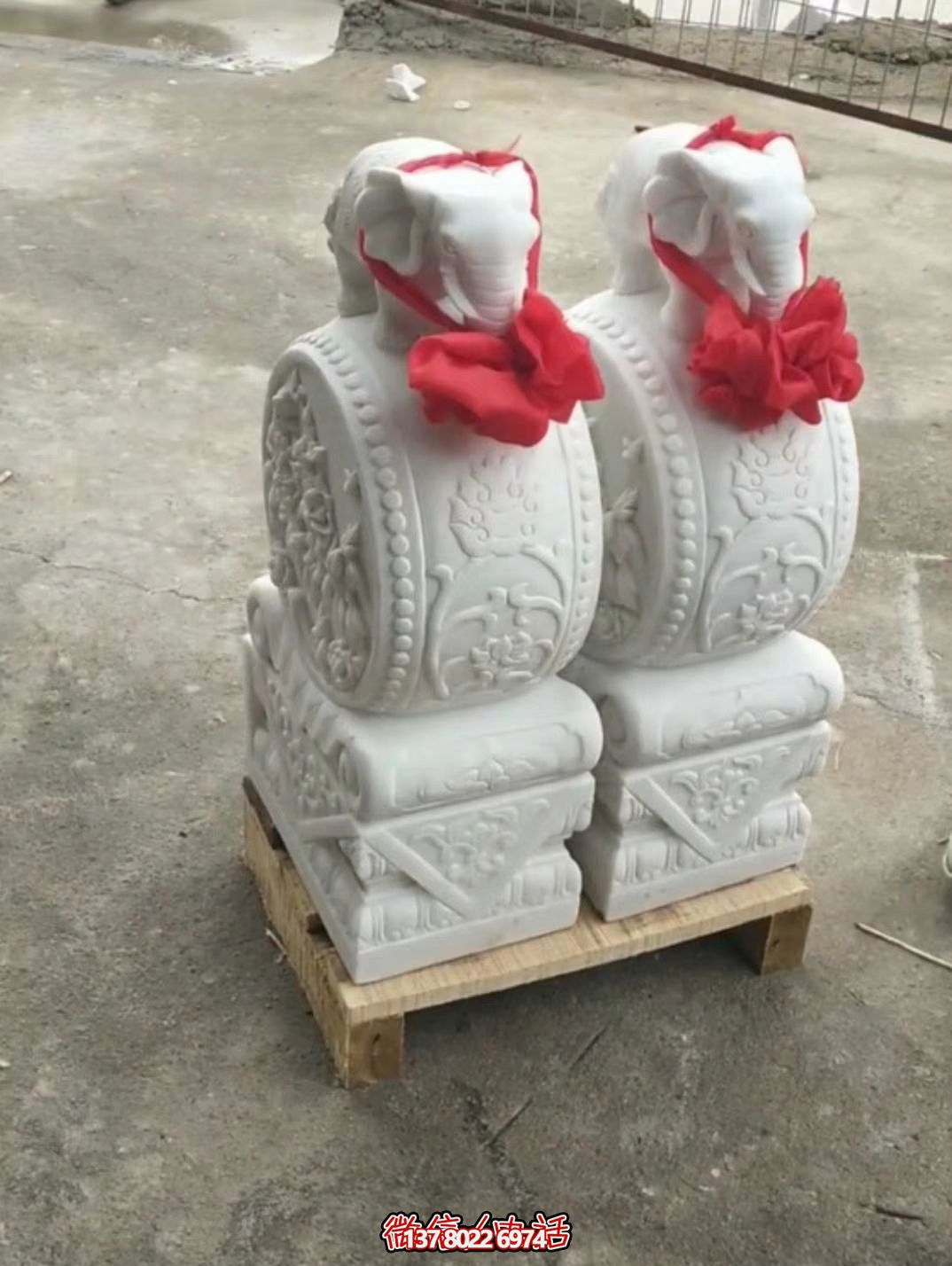 漢白玉吉祥小象雕塑，石門口擺放門墩