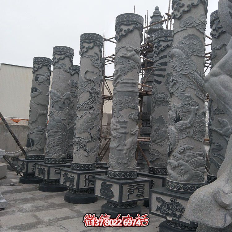 精美石雕十二生肖浮雕，傳承文化，點(diǎn)綴廣場(chǎng)柱子