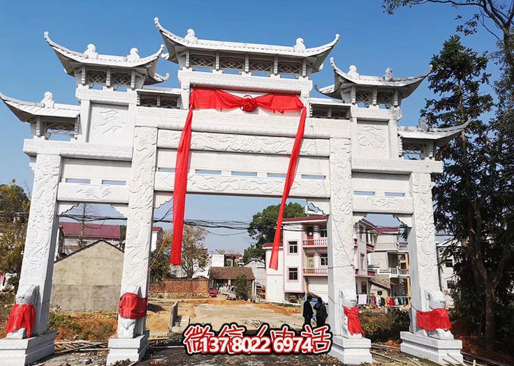 大理石村口三門(mén)五樓石雕牌樓 大理石村口三門(mén)五樓石雕牌樓