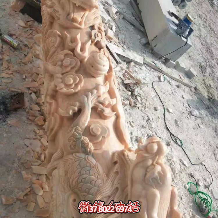 晚霞紅大理石石雕戶(hù)外文化柱雕塑