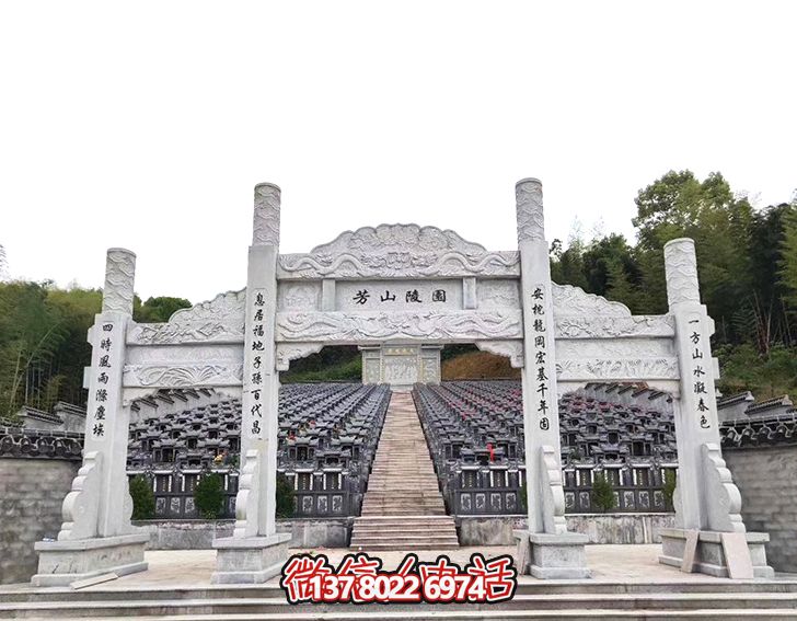 陵園擺放三門石柱石牌坊雕刻 陵園擺放三門石柱石牌坊雕刻