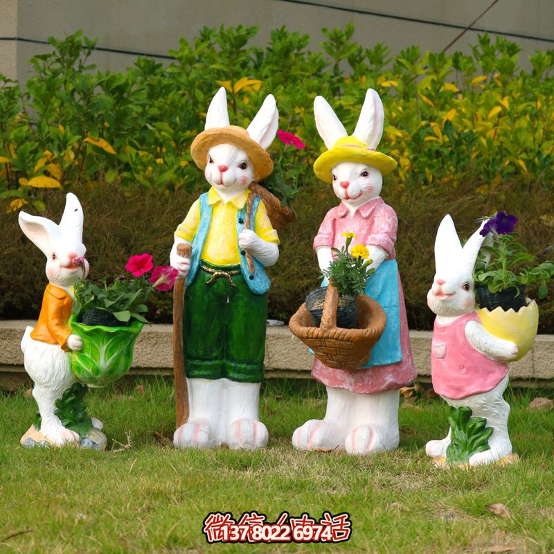 戶外幼兒園仿真動物一家四口玻璃鋼兔子雕塑 戶外幼兒園仿真動物一家四口玻璃鋼兔子雕塑